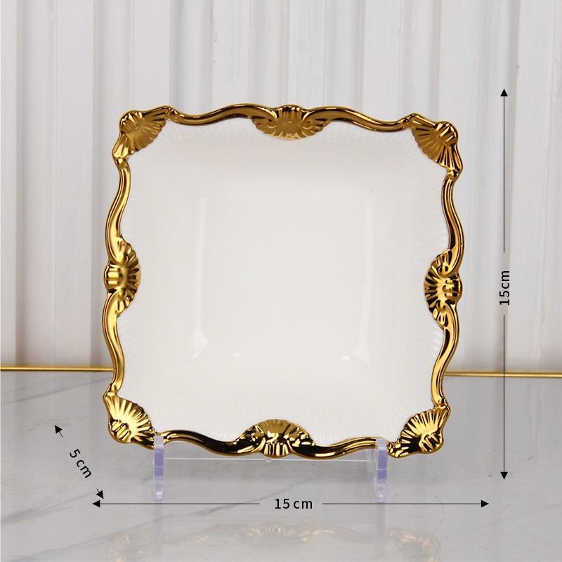 

Набор посуды класса люкс с золотым краем и изысканным рельефным дизайном, керамические тарелки, тарелки для рыбы, миски, тарелки для западной кухни, тарелки для стейка