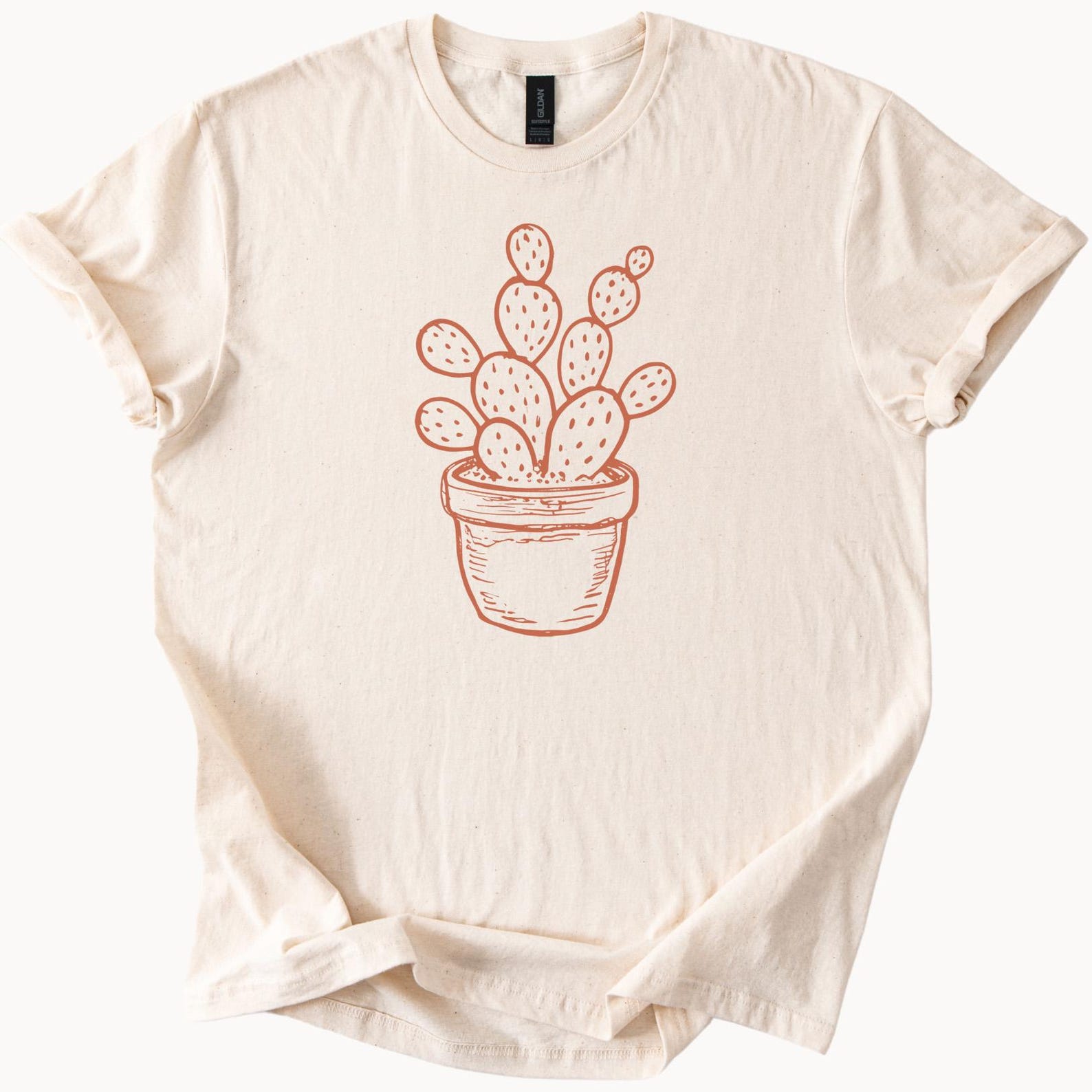 Cactus Plant Graphic T Shirt Hand Drawn Potted Succulent Illustration Cute Botanical Tee Nature Lover Gift Desert Theme Shirts 100