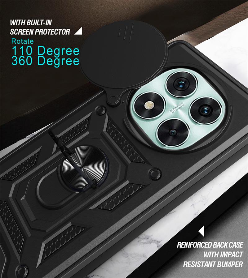 Funda For Redmi Note 14 Pro 5G Case Shockproof Armor Slide Lens Back Cover For Redmy Note14 Note14pro Plus 5G Ring Stand Cases