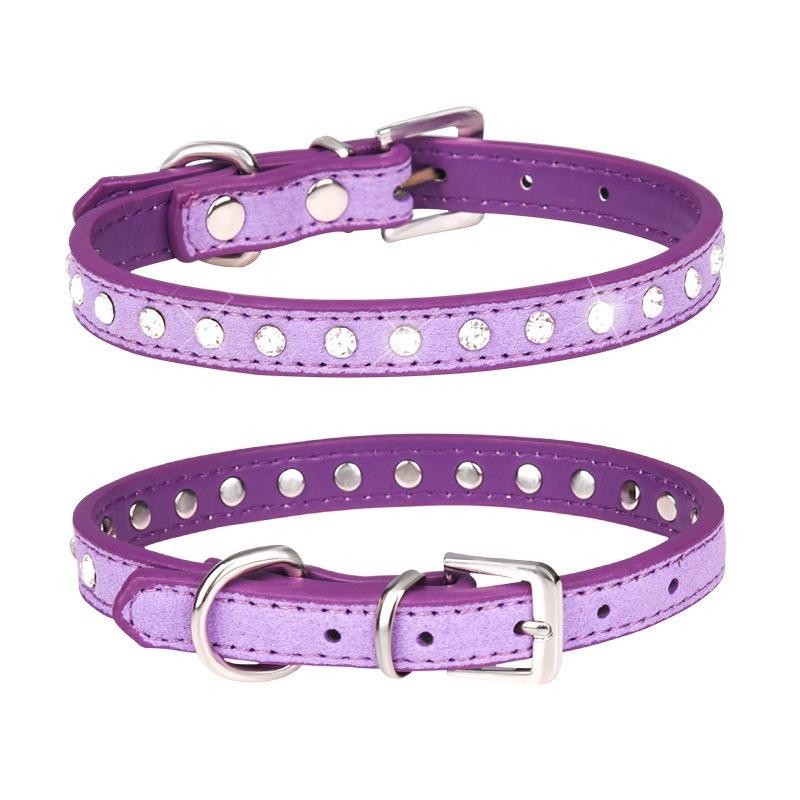 Rhinestone Pet Collar Shiny Row Diamond Dog Collar Microfiber Soft Comfortable Cat Ring
