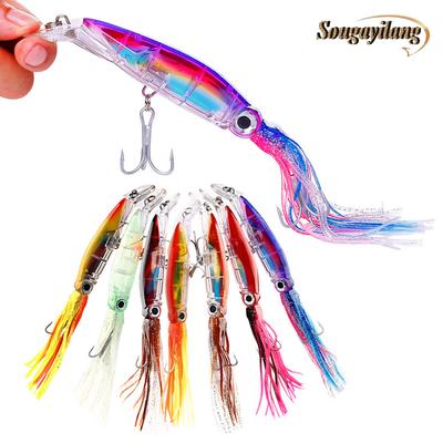 7color Plastic Squid Crankbait Casual Tackle Fishing Lures Big Fishing Hook Bait for Seawater Fish