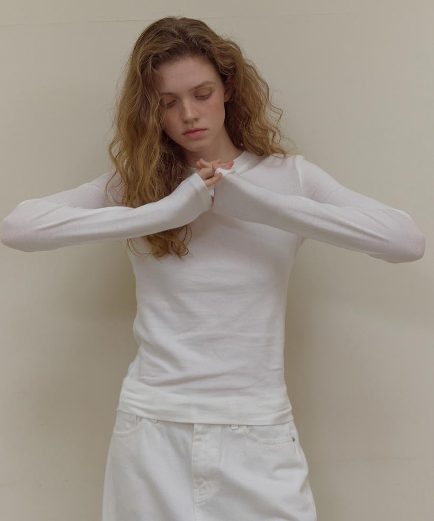 LONQUE Essentiel Round Natural Span Long Sleeve T-Shirt (Ivory)