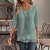 Ladies' Detail V-neck Patch Splicing Design Solid Color Shirt