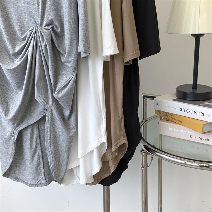 Vestido Camiseta Modal Feminino de Manga Curta - Comprimento Médio, Caimento Solto, Estilo Preguiçoso Roupa de Dança