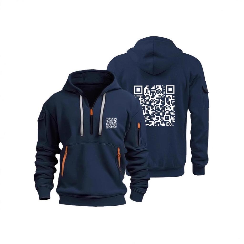 Trendsetting QR Code Hoodie: Plus Velvet Men's Sweatshirt Jacket