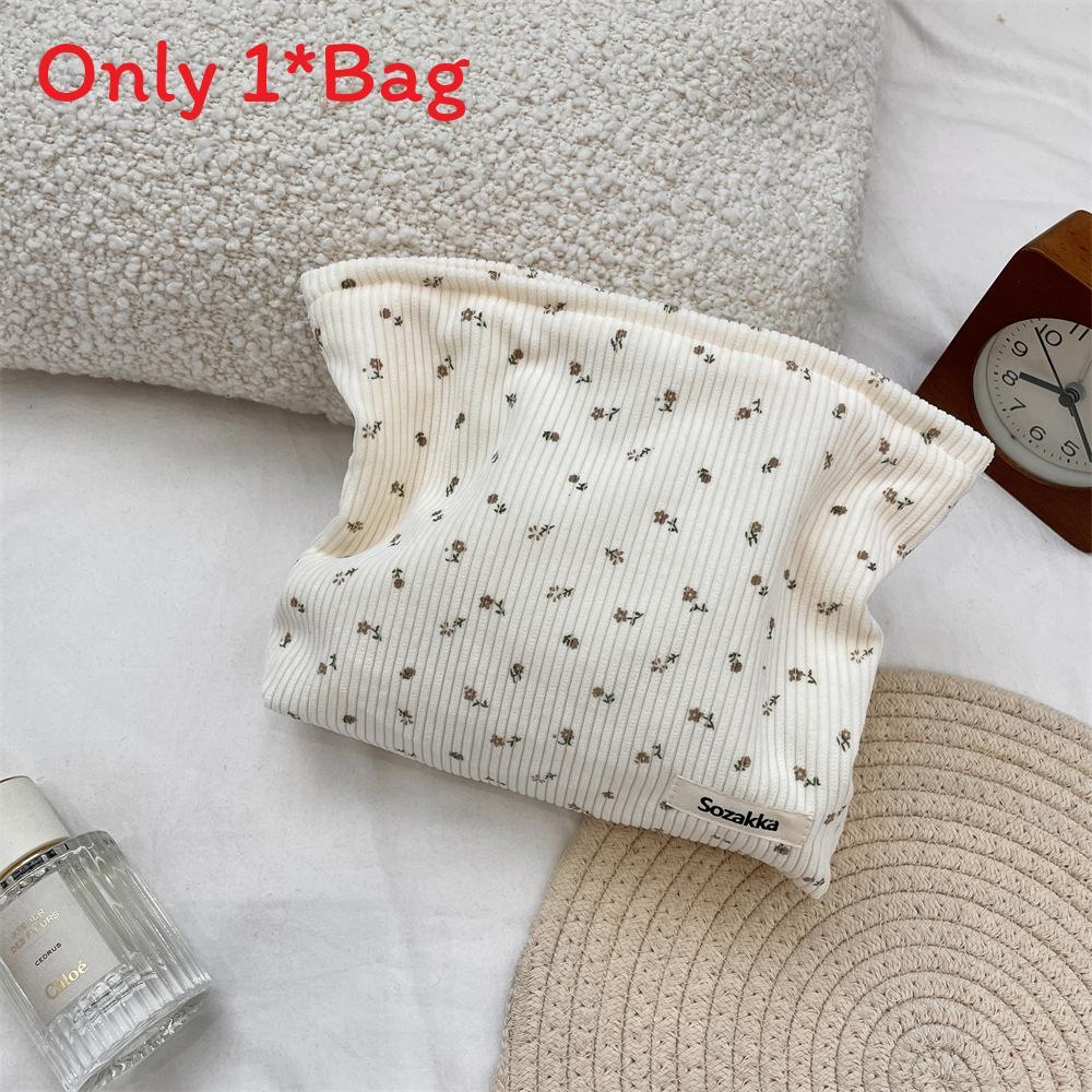Corduroy Floral Makeup Bag With Large Capacity For Travel Storage And Home Use
