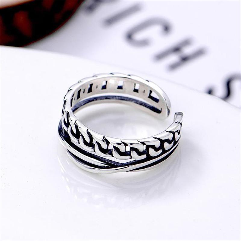 Thai Silver Creative Retro Double Chain 925 Sterling Silver Jewelry Woven Personality Exquisite Opening Rings TYB566