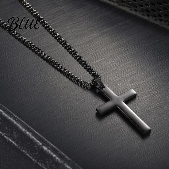 Black Cross Necklace Stainless Steel for Men Women Cuban Link