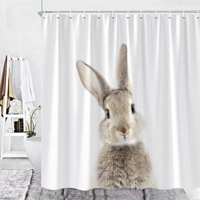 Funny Brown Rabbit Shower Curtain Cute Animal Lovely Pets Kid Bath Curtain Fabric Decor Bathroom Accessories Set Hooks Washable