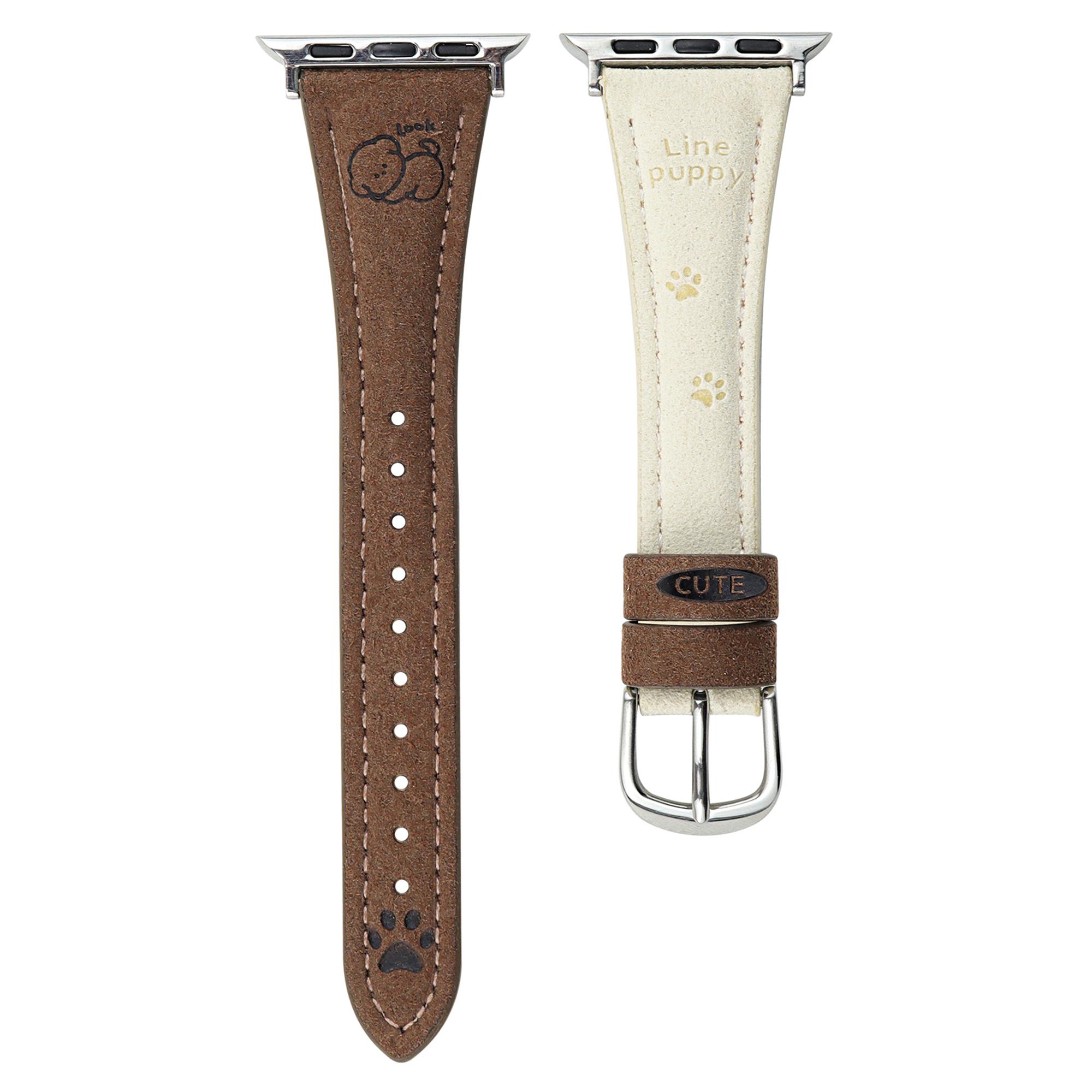 

Cartoon Puppy Pattern Leather Strap for Apple Watch Series 10 46mm/Ultra 2/Ultra 49mm/9 8 7 45mm/SE (2023) SE (2022) SE 6 5 4 44mm/3 2 1 42mm Dark Brown+White