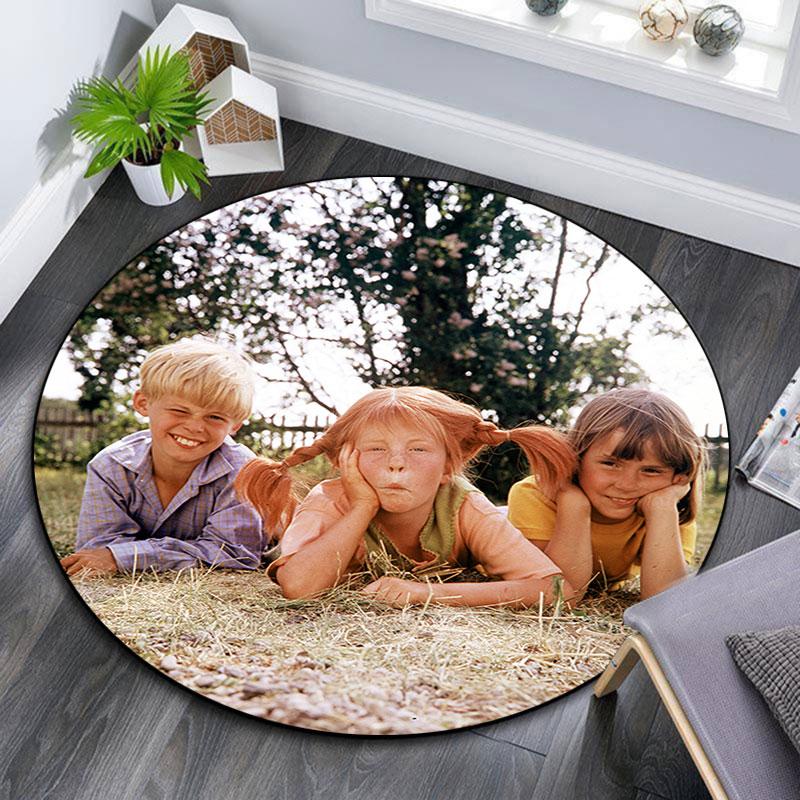 Pippi Character Pattern Round rug,Carpet Rug for Living Room Bedroom Playroom ,Non-slip Floor Mat,Holiday Gifts and Birthday Gifts.