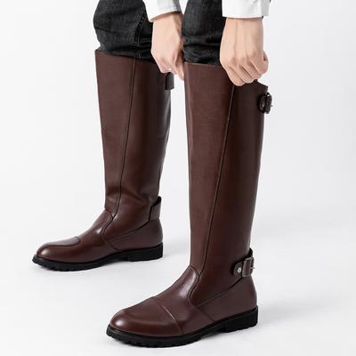Tall Leather Boots Men's Retro Long Martin Boots Zipper British Locomotive Cowboy Boots Knight British Tall Boots