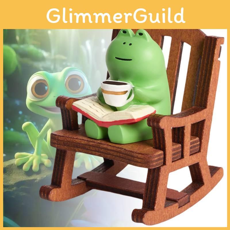 Cute Pvc Frog Rocking Chair Figurine For Desk Decor Charming Office Decoration Item