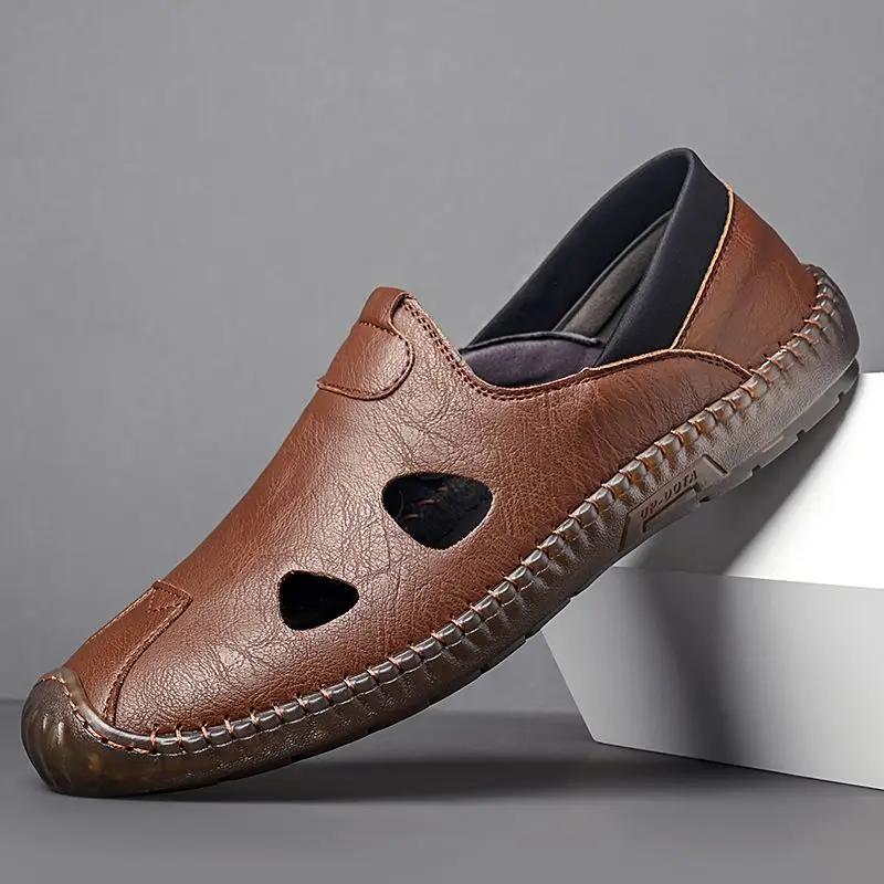 Fashion Breathable Male Shoe Hole Shoes Outdoor Genuine Leather Trend 2025 Barefoot Open Toe New Fashion High Quality Eva Men's Sandal
