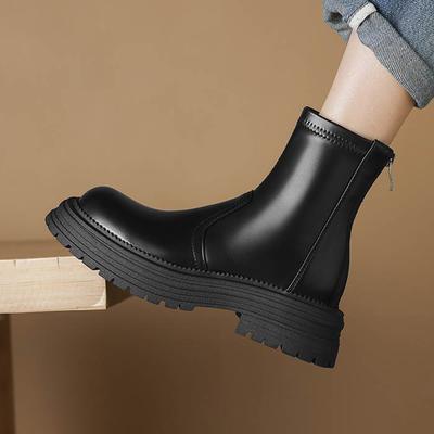 Mikrofaser Herbst Winter Schuhe Dicke Hohe Absätze Reißverschluss Plateau Größe 43 Motorradstiefel Braune Farbe Stiefeletten