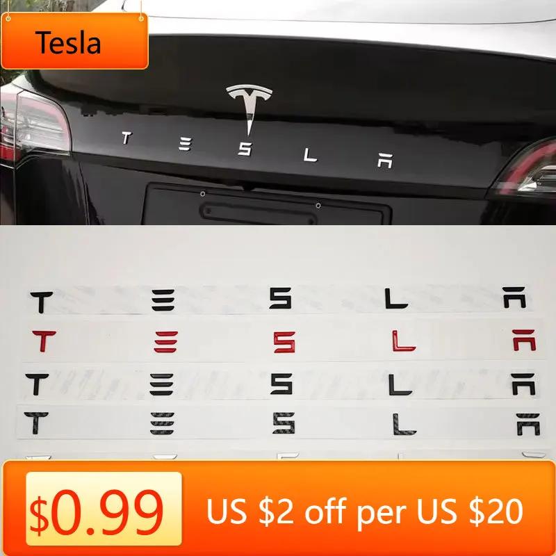 Car Sticker Tesla 3D ABS Letters Tesla Logo Carbon Chrome Black Red Badge Car Rear Trunk Stickers For Tesla Model 3 Y X S Back D