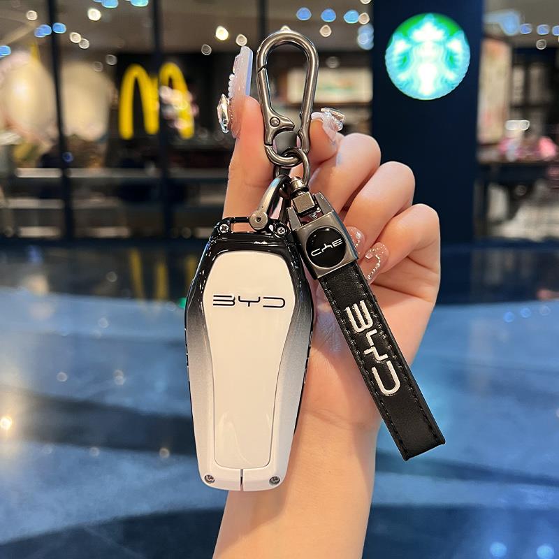 Zinklegierung Neue Leder Auto Schlüsselanhänger Hülle Schale Fob Für BYD Song Plus Atto 3 Han EV DM Qin Seal Dolphin Schutz Auto Schlüsselanhänger
