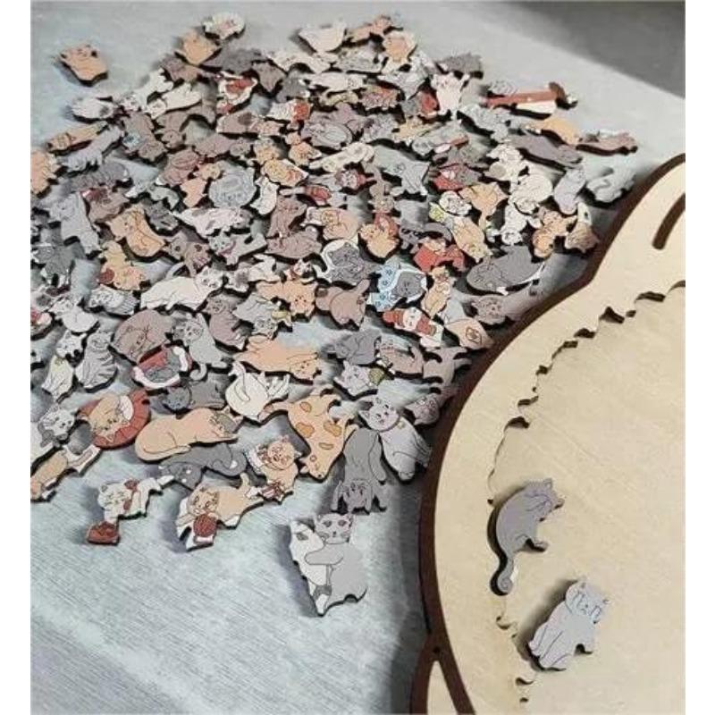 135-Piece Colored Cat Shaped Wooden Jigsaw Puzzle, Cats Shaped Wooden Puzzle, Unique Animal Shape Wood Puzzle, Creative Gifts for Cats Lovers