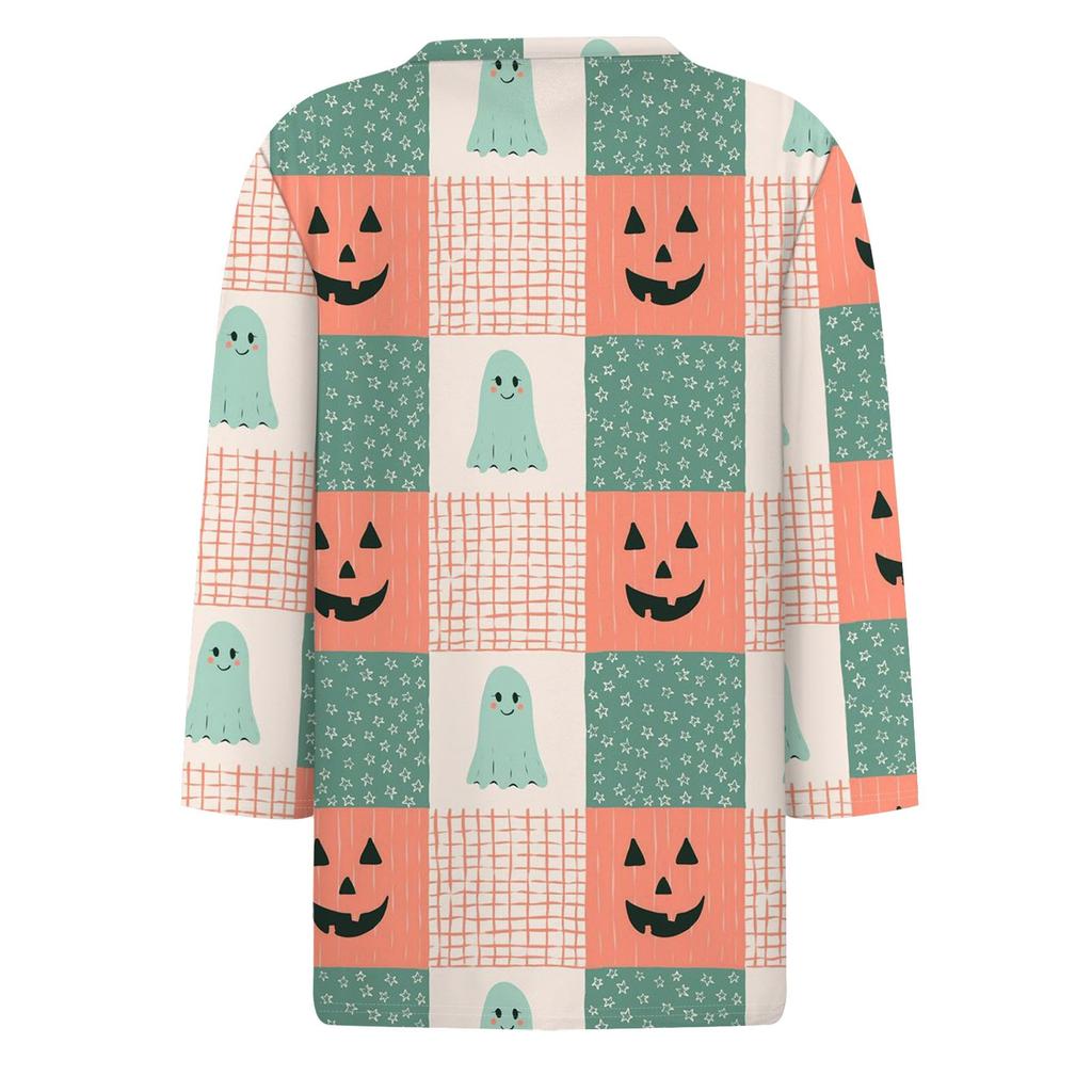 Women's Fashion Casual Three-quarter Sleeve Halloween Printed Round Neck Top
