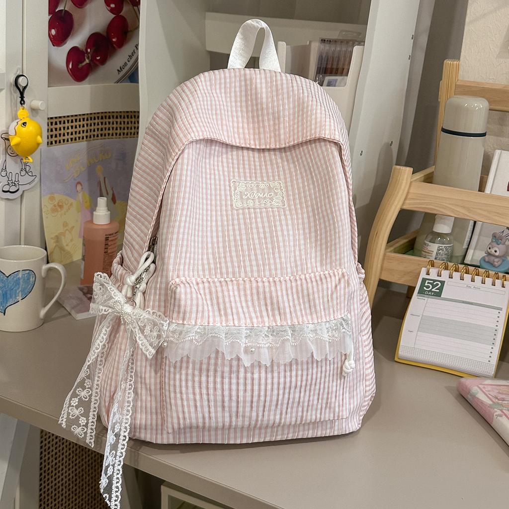 Schoolbag Milk Huhu Plaid Lace Backpack Girl Heart Travel Small Backpack Japanese Sweet Wind Student Party School Bag