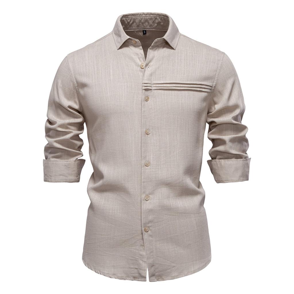 Men's Solid Color Single Breasted Lapel Casual Business Long Sleeve Shirt