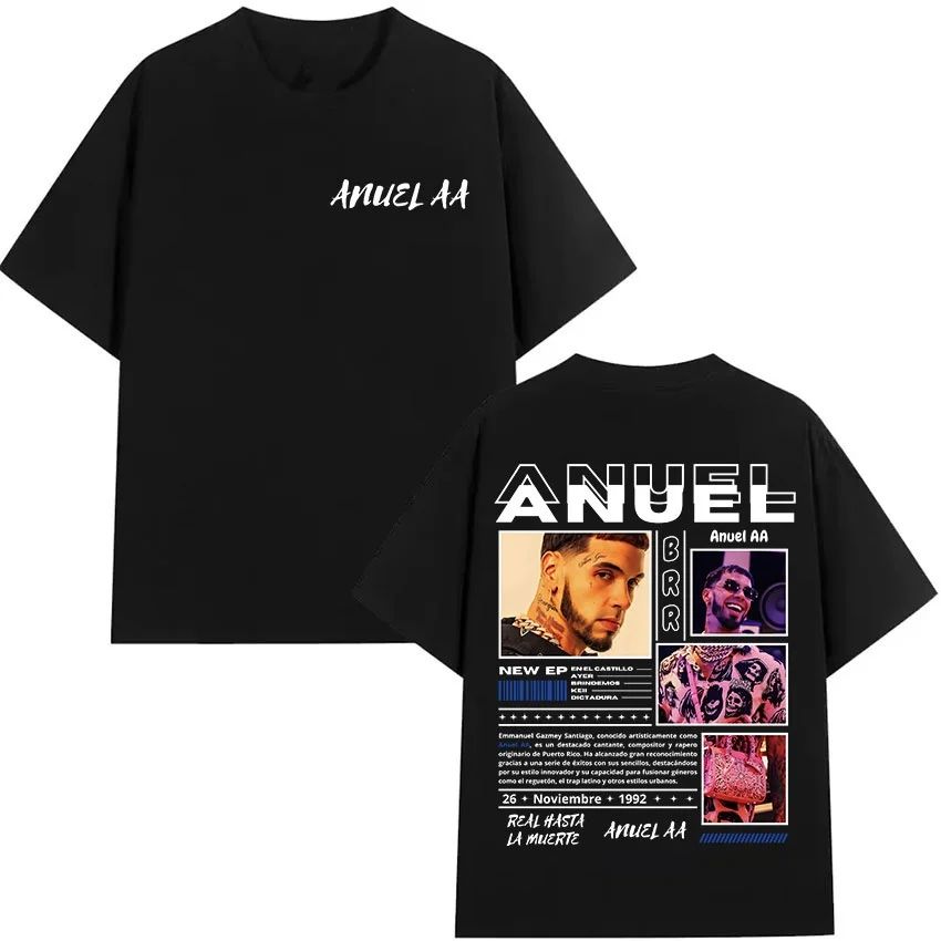 Hip Hop Gothic T-Shirt Rapper Anuel AA Real Hasta La Muerte Tour New Album T-Shirt Print Cotton Short Sleeve T-Shirt Unisex