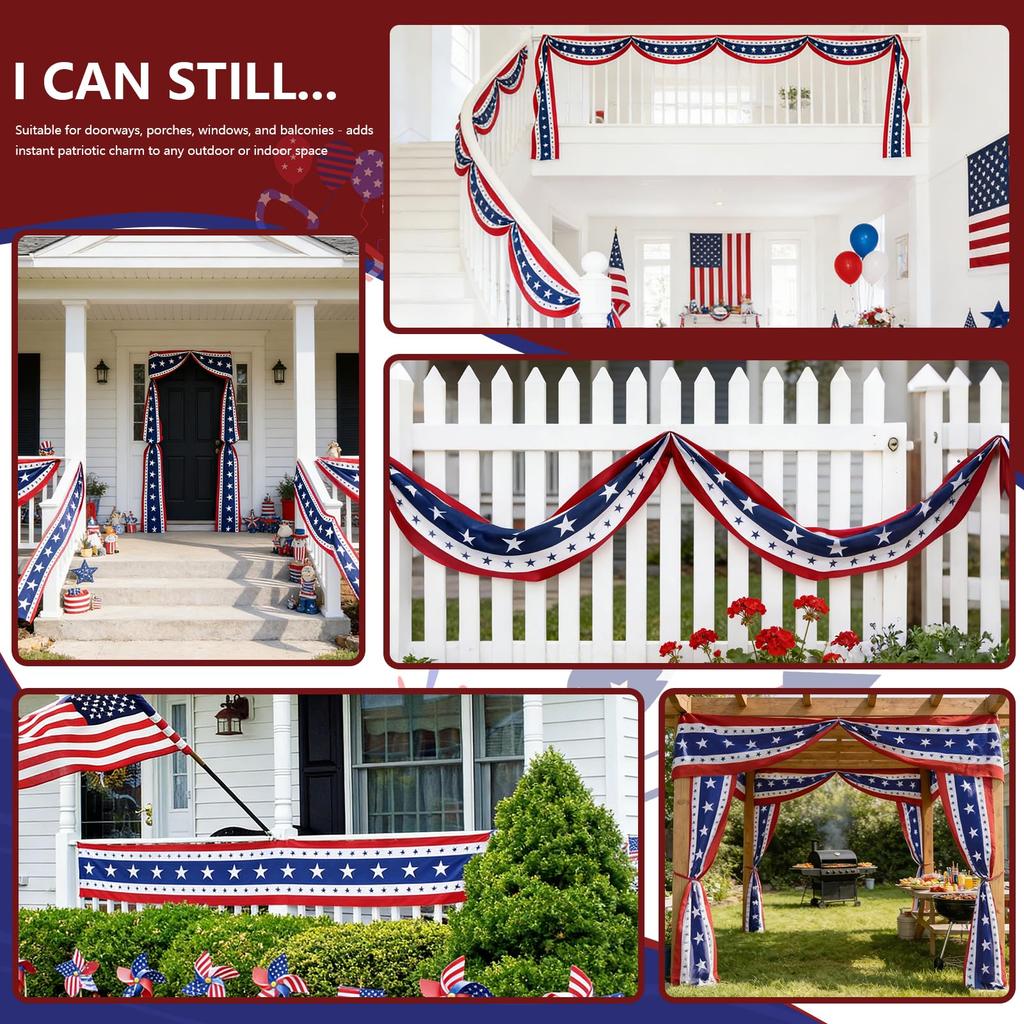 Patriotic Banner Decorative Streamer with Star Pattern for Outdoor and Indoor Festive Event Decoration Fourth of July Memorial Day Party Supplies