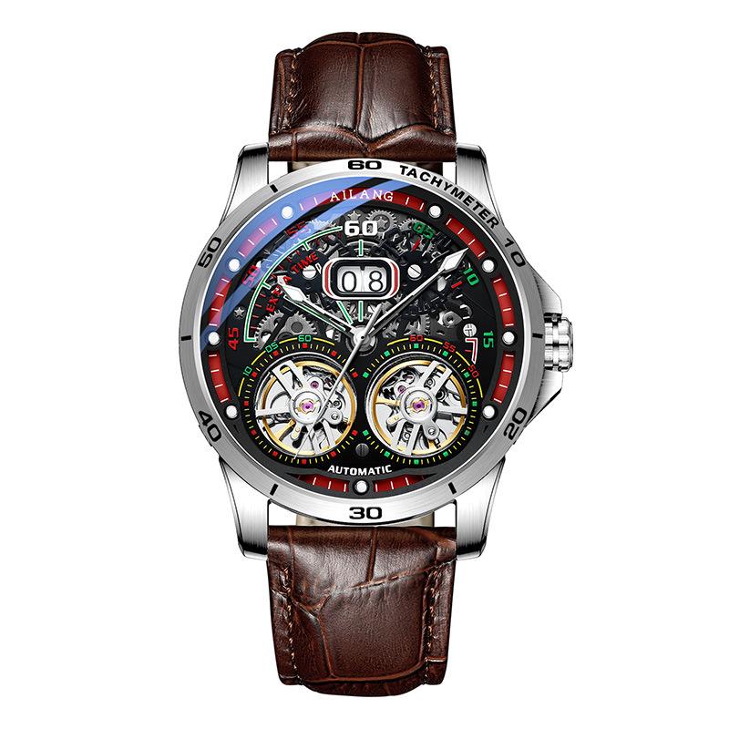 AILANG New Swiss Watches Double Tourbillon Automatic Mechanical Watches for Men Leather Belt