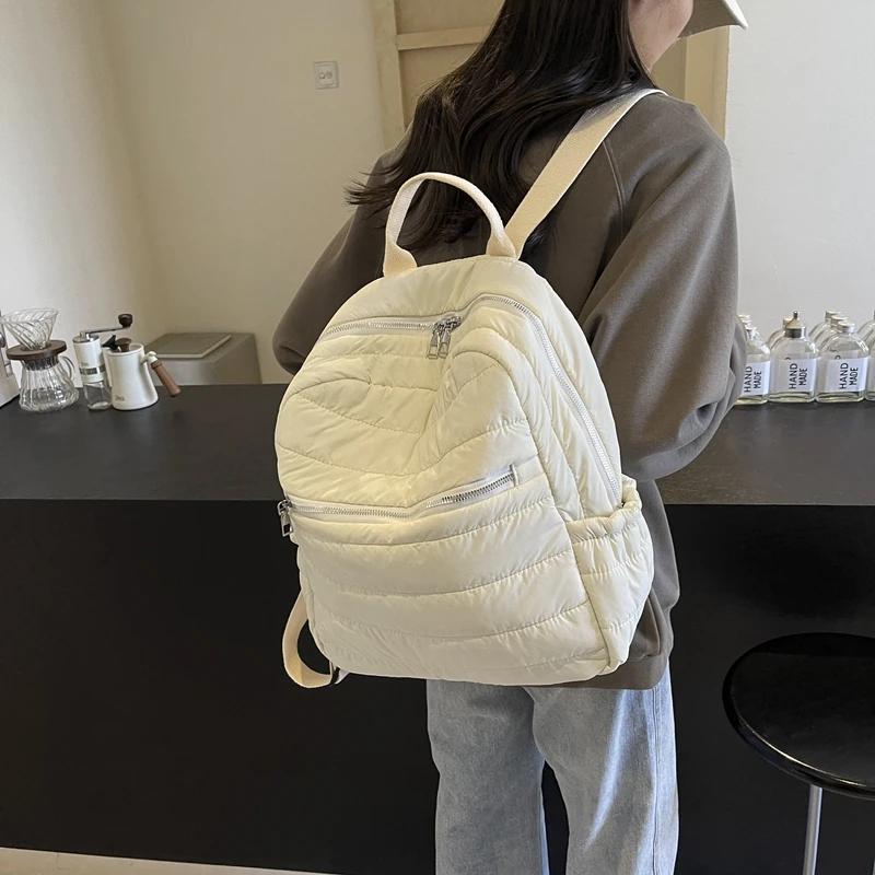 Ultra-light Casual Puffer Backpack Large Capacity Padded Solid Color Padded Portable Soft Travel Bag