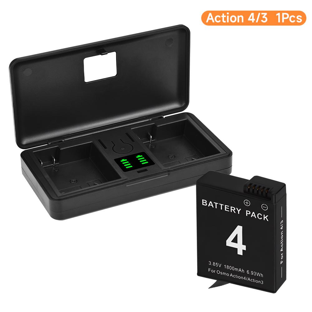 PALO 1800mAh Battery for DJI Osmo Action 4 Battery+LCD Dual Charging Box for DJI Action 3 Action 4 Sports Camera Accessories