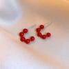 2024 Exquisite High-End Retro Silver Needle Red Heart Flower Earrings for Women