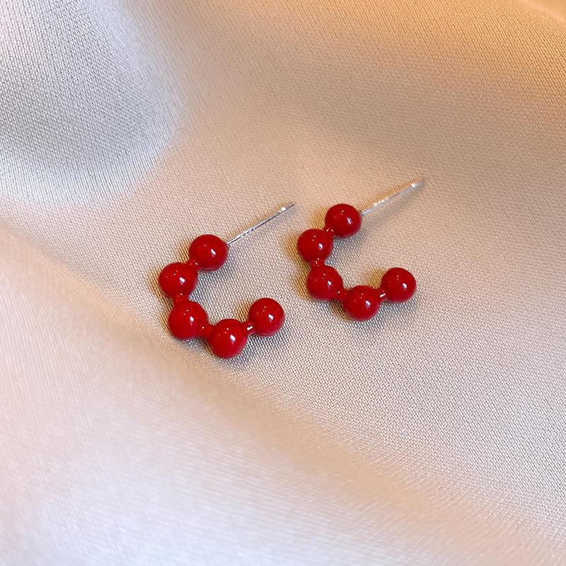 2024 Exquisite High-End Retro Silver Needle Red Heart Flower Earrings for Women