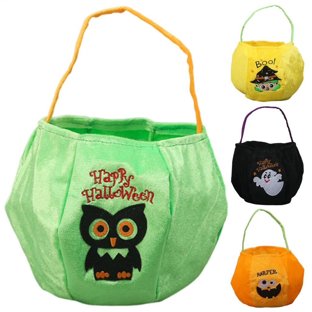 Halloween Basket Halloween Candy Basket With Handle Large Organizer Embroidered Holder Decor For Fall Home Party Easter Bathroom