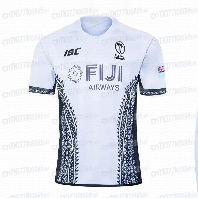 Fiji 7s Rugby Away Jersey, White Tribal 3D Printed Pattern, Breathable Quick Drying Jersey, Family and Parent-child Outfit