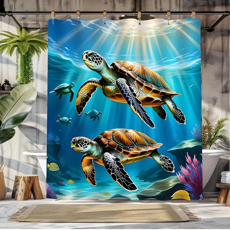 Sea Turtle Shower Curtain Underwater Ocean Life Art Tropical Decor Waterproof Fabric Bath Curtain Set Home Decoration