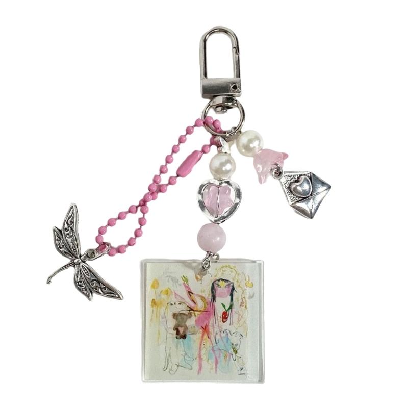 

Record Band Themed Key Holder Fashion Bag Charm Portable Key Jewelry Trendy Bag Charm Suitable for Travel Enthusiasts рожевий