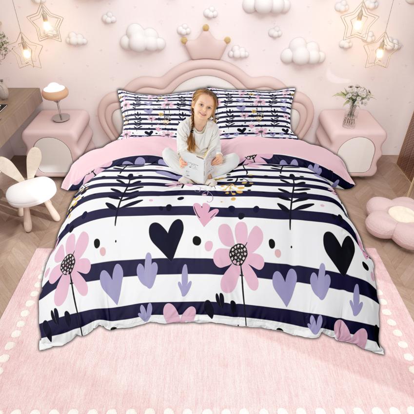 Homewish Vintage Floral Duvet Cover Set for Girls Women, Garden Flower Bedding Set, Chic Blossoms Quilt Cover Set