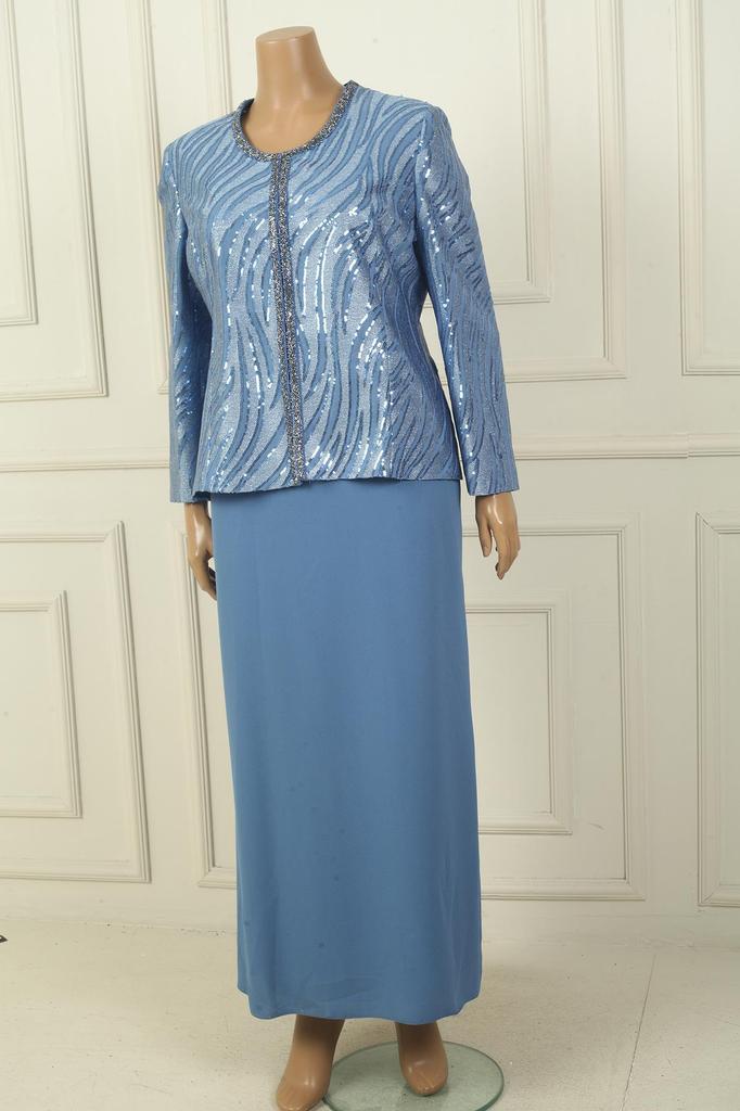 Pulpayet Ceket Yarım Ay Kollu Astarlı Krep Elbise Büyük Beden 2'li Takım