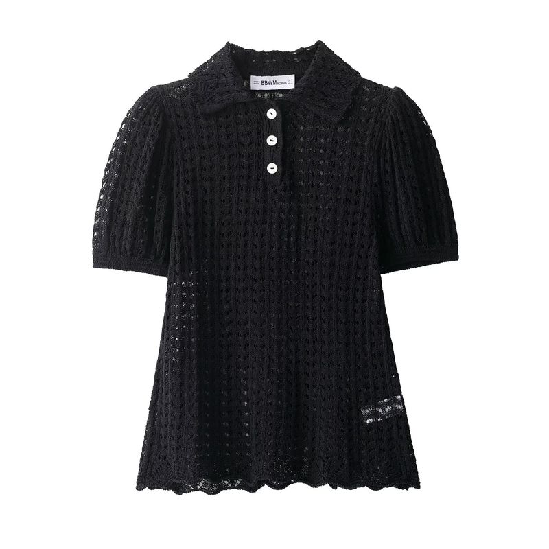 Autumn New Arrival Fashion Wind Foreign Trade Women's Clothing Fashion Simple Knitting Polo Shirt Collar Top 6236105
