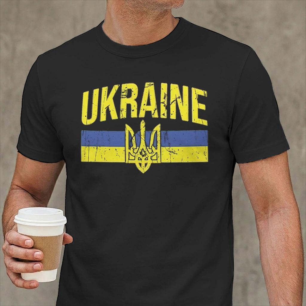Ukraine Symbol Unisex T Shirt Ukrainian Trident Novelty Tee Shirt Short Sleeve Round Collar Tshirts Cotton Gift Idea Clothes