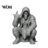 Unique Desktop Sculpture Crouching Hooded Devil God Figurine, Decorative Ornament with Skull Mask & Muscle Lines, Hip Figure Hop Gothic Rocker Statue