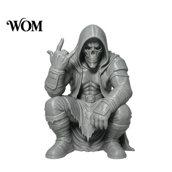 Unique Desktop Sculpture Crouching Hooded Devil God Figurine, Decorative Ornament with Skull Mask & Muscle Lines, Hip Figure Hop Gothic Rocker Statue