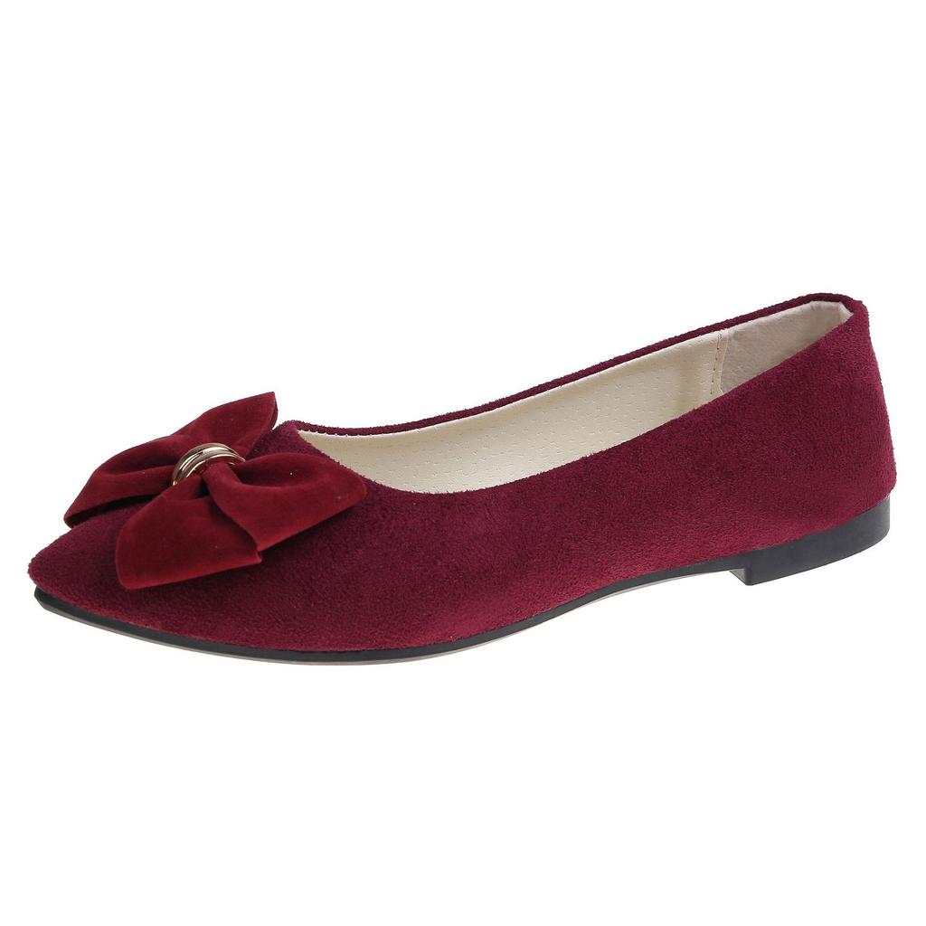 2025 Spring/Autumn Women's Bow Suede Loafers - British Style, Casual, Low-Cut, Plus Size