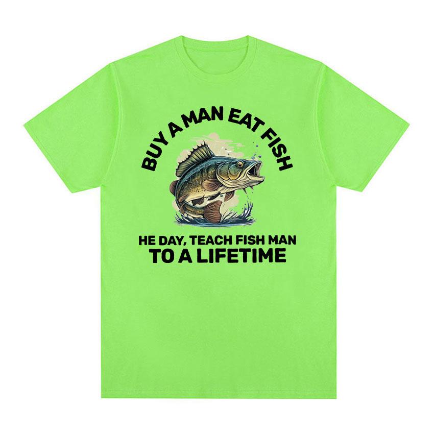 

Купите футболку с забавными мемами «A Man Eat Fish, He Day, Teach Fish Man, To A Lifetime Funny Meme», мужскую модную хлопковую футболку большого размера с круглым вырезом в стиле ретро
