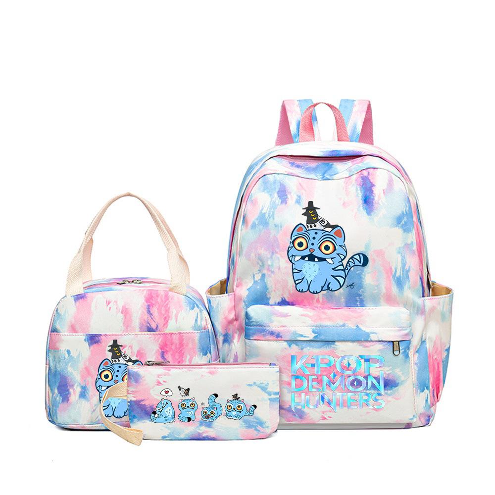Demon Hunters Three-Piece Children'S School Bag Large Capacity 3D Digital Color Printing Kindergarten School Bag Meal Bag Pencil Bag