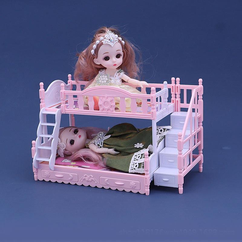 Hot 1Pc 1:12 Dollhouse Miniature Double bed Simulation Furniture Model bedroom Decoration Dolls House Accessories