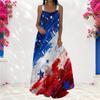 Women Plus Size Scoop Neck Strappy Sleeveless A Line White Red Printed Maxi Dress