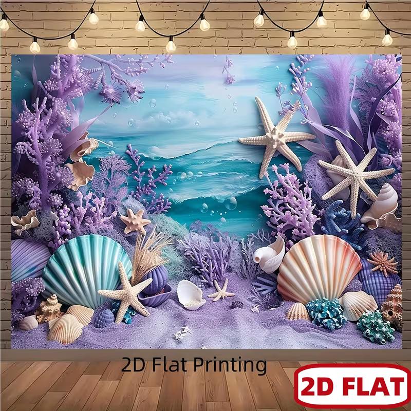 2D Flat Print Pastel Underwater Backdrop Mermaid Party Background Cloth