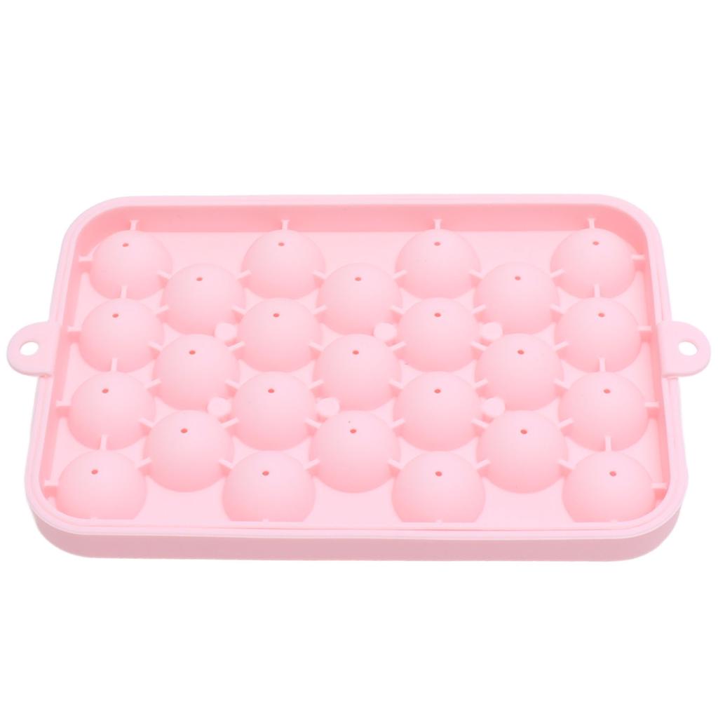 25 Fächer Eiswürfelform Einfach zu lösen Silikon Eisball Maker Form Mini Runde Eiskugelform mit Deckel Rosa