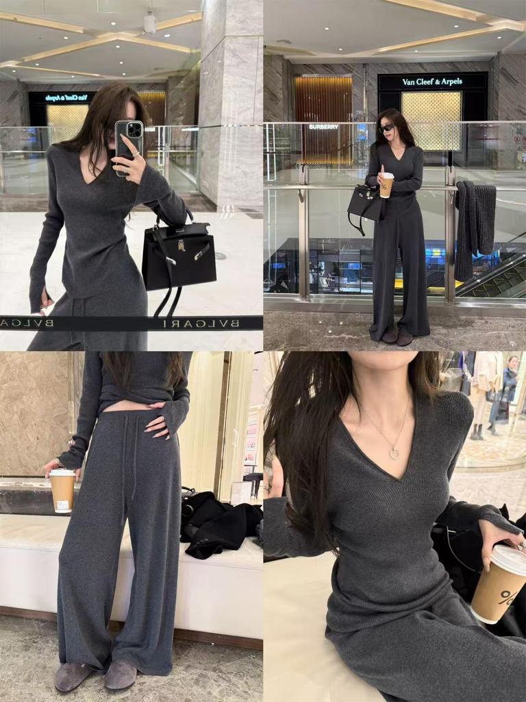 4060 Superniniyy Mulberry Silk Wool V-Neck Flare Sleeve Knit Suit